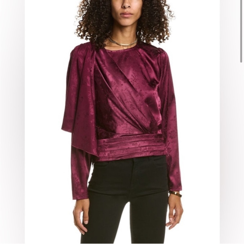 Nwt Ronny Kobo Monet Top Purple Fuchsia Satin Draped Long Sleeve Blouse Sz S